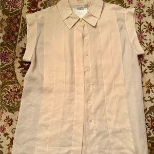 Chanel 40 White Cream Silk Linen Sleeveless Blouse Top Gold Button France